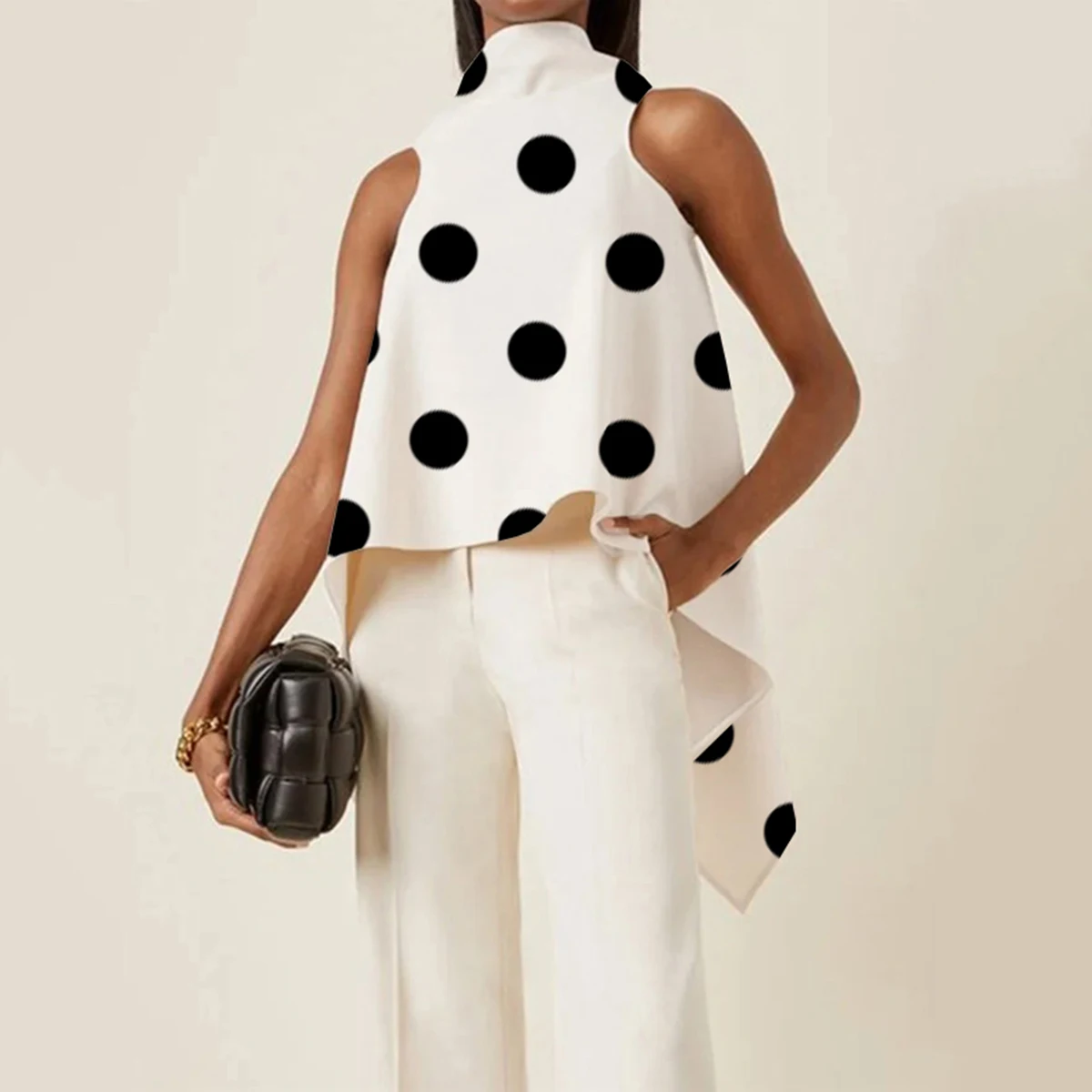 

Yeezzi Female Fashion Summer Elegant Polka Dot Asymmetric Split-Joint Backless Sleeveless Vintage Vest for Women 2022 New