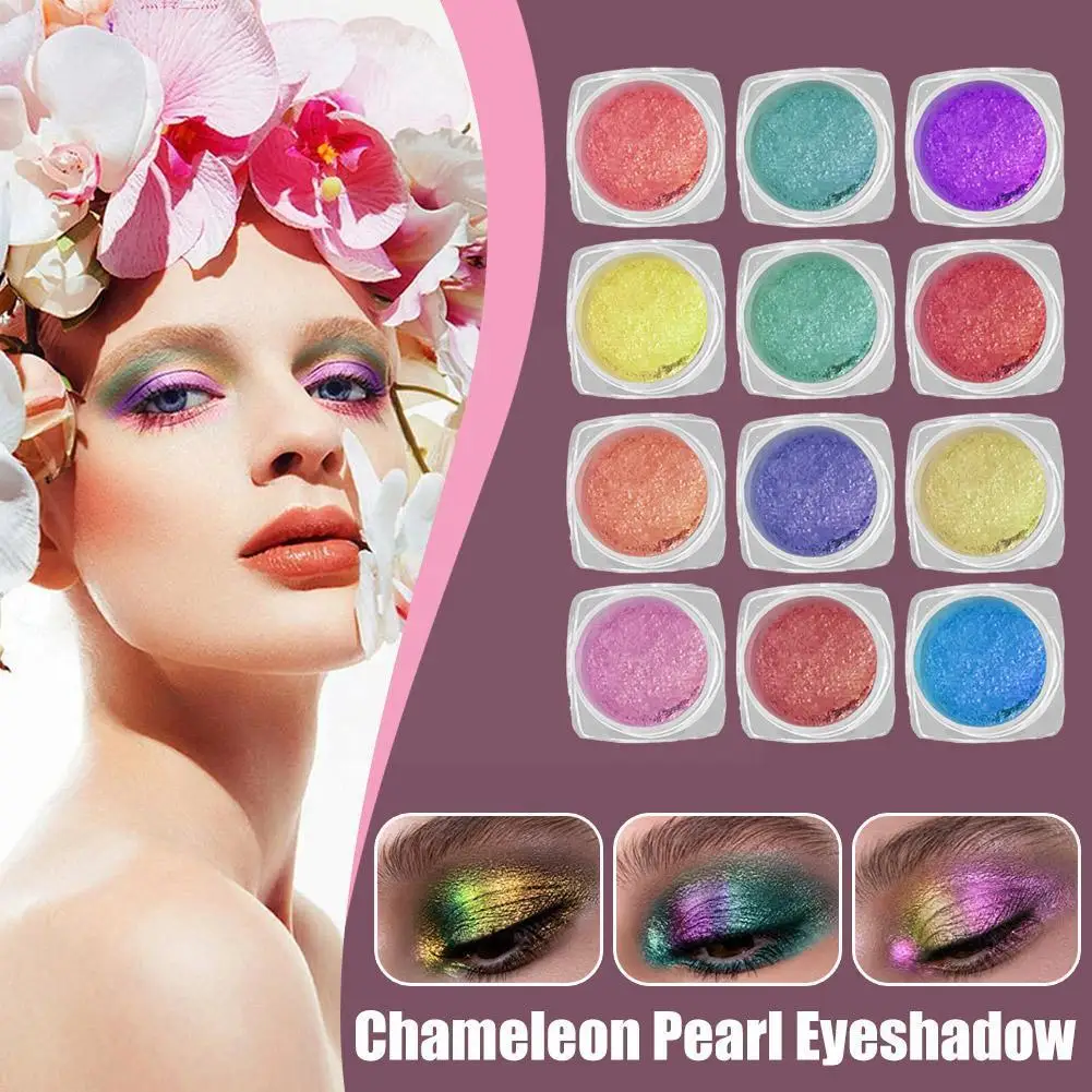 

12 Colors Chameleon Eyeshadow Ultra-Thin Iridescent MultiChrome Pigments Holographic Duochrome Shifting Eyeshadow Shift Col E1Q2