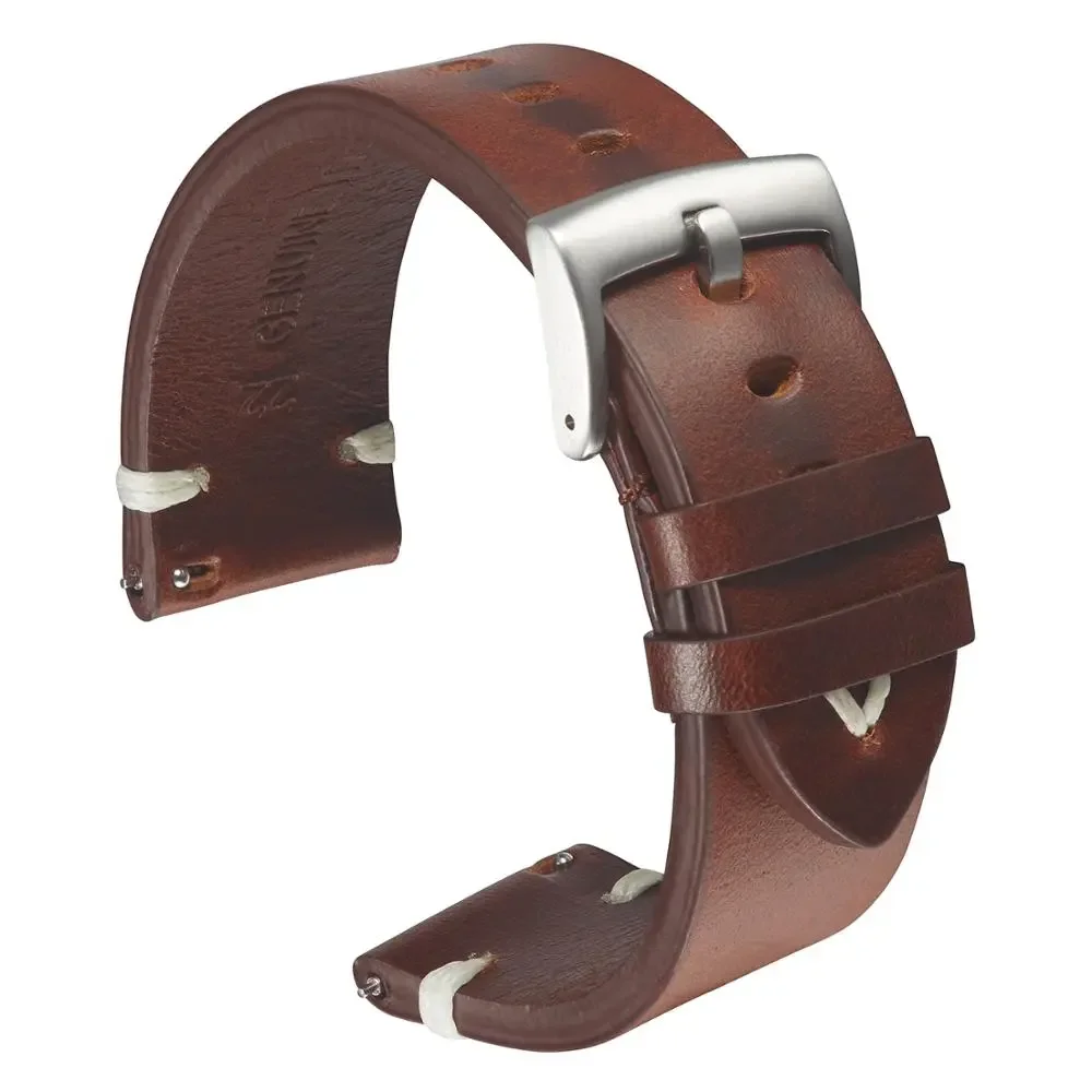 Watchband Strap 18mm 20mm 22mm Quick Release Watch Strap Belt Cowhide Handmade Black Dark Brown Vintage Oil Wax Leather