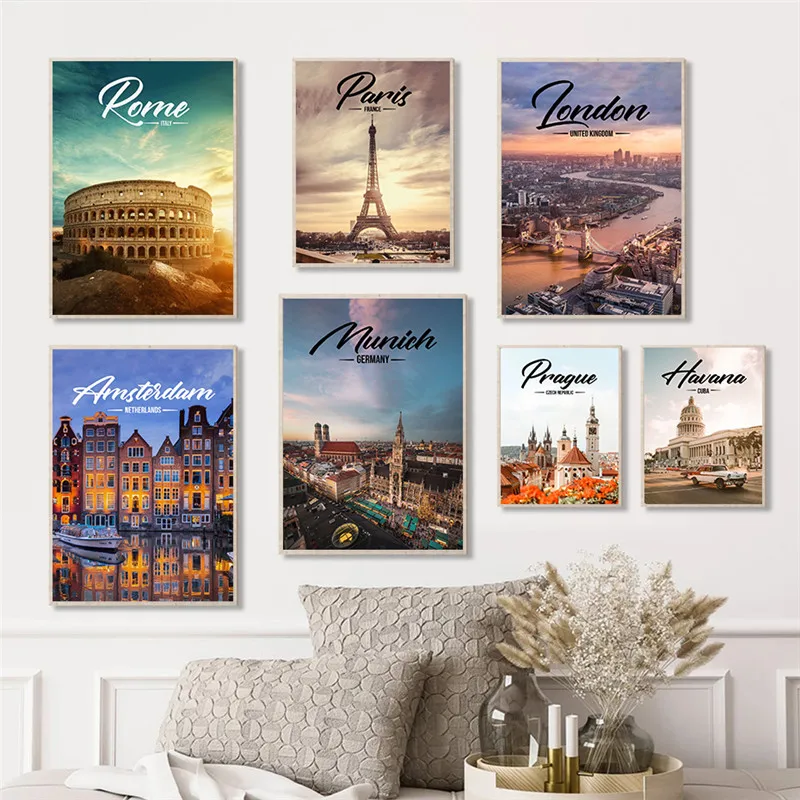 

France Paris San Francisco Florence London Rome Travel Canvas Painting Wall Art Poster Living Room Decoration Home Decor Picture