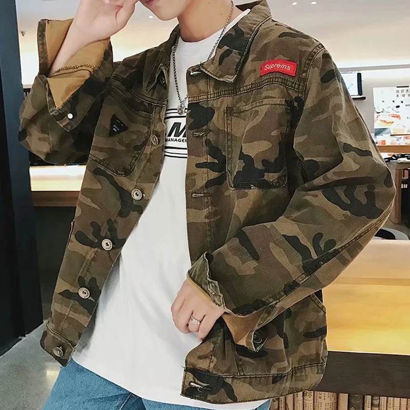 

Wholesale Camouflage Tooling Jacket Male Ins Loose Spring And Autumn Korean Version Of The Trend Handsome Student Denim Jacket