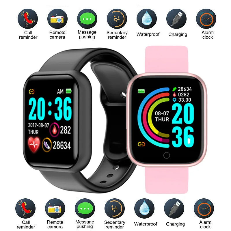 

Sport Digital Watch Women Men Square Wristwatch Silicone Bracelet Electronic Touch Screen Clock Fitness Tracker