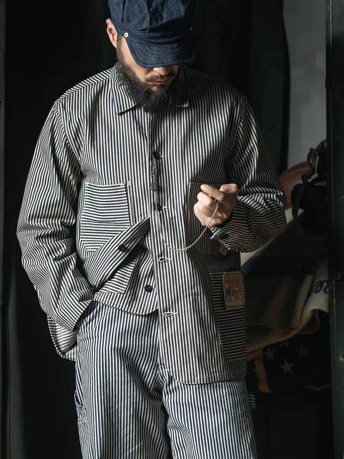 Прочный Бронсон партия 422 Экспресс полоса Chore Пальто Ретро джинсовая железная