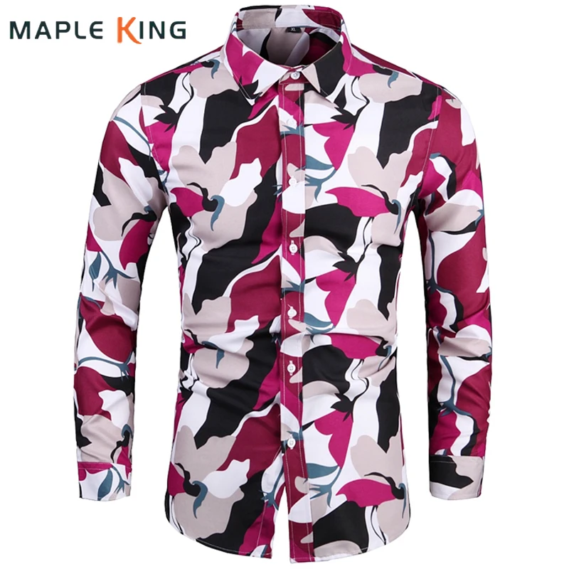 

Camisa Masculina Plus Size Manga Longa Men Shirt Harajuku 2022 Long Sleeve Rose Pink Floral Dress Shirts Mens Vintage Streetwear