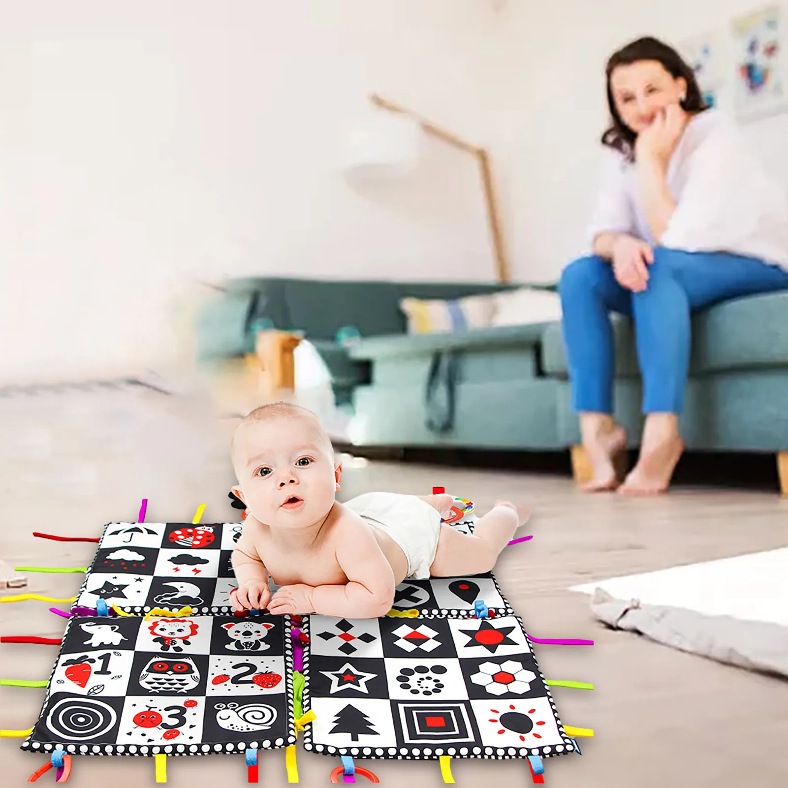 

Tummy Time Toys For Babies 0-3 Months High Contrast Baby Crinkle Toys Baby Activity Mat With Teether Montessori Sensory Crawling
