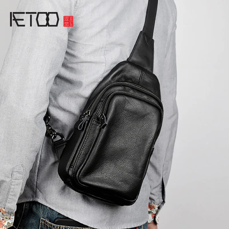 

AETOO Men's head leather breast bag, leather multi-purpose trend slant bag, leather fashion casual shoulder bag
