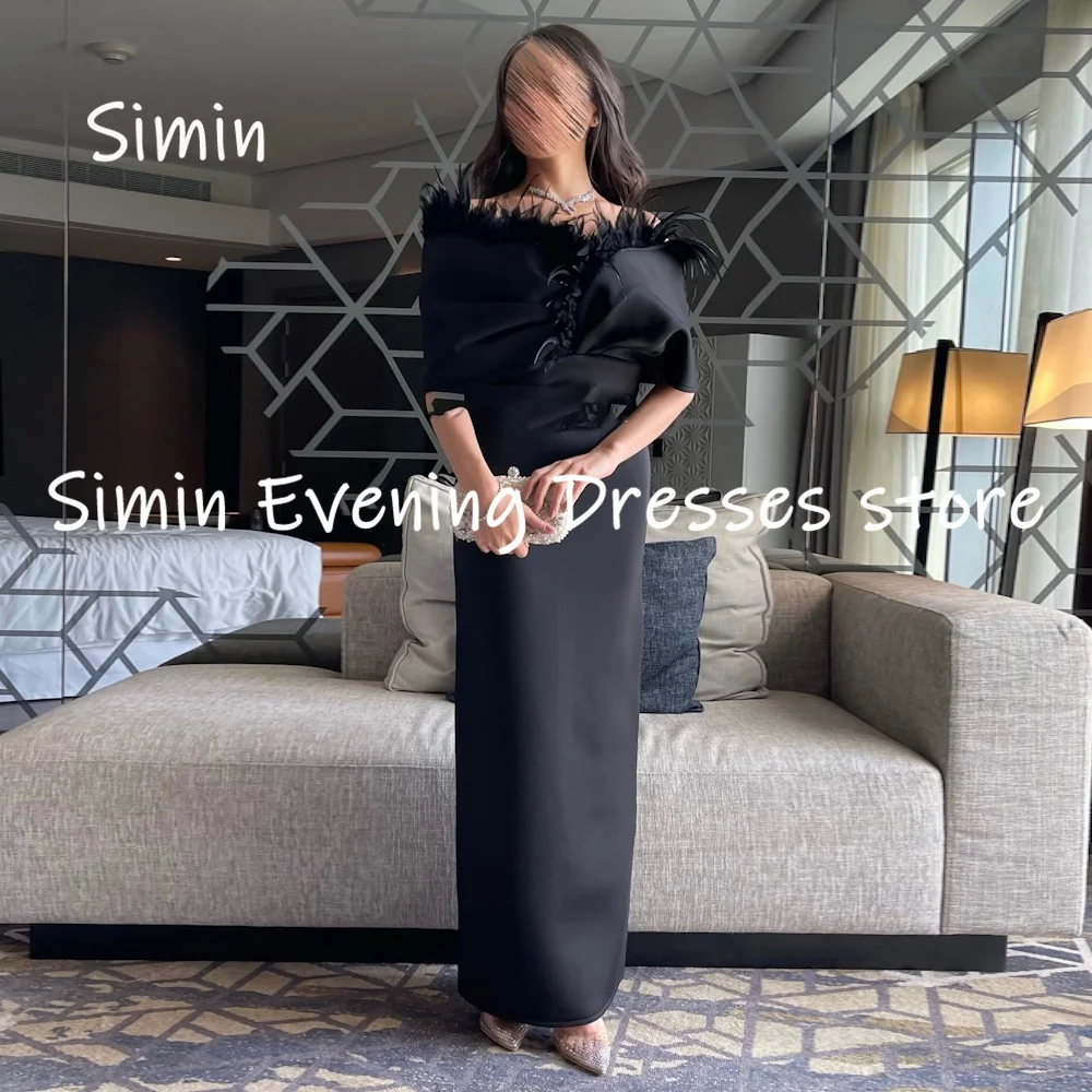 

Simin Satin Mermaid Off-the-shoulder Neckline Formal Prom Gown FeathersFloor-length Evening Elegant Party dresses for women 2023