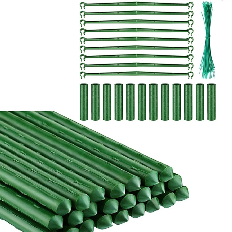 Garden Stakes Plant Support Plastic Coated Steel Plant Stake 15.7 Inch Plant Stakes Set for Climb Plant (145 Pieces)