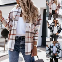classic checken print long sleeve casual all match shirt women loose plaid blouses lady simplicity comfortable pocket tops