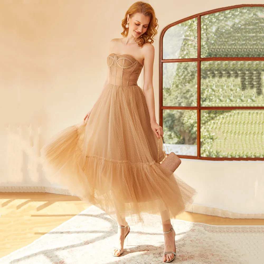 

Katerina Elegant Prom Dress Sweetheart A-Line Sleeveless Formal Evening Dress 2023 Tulle Party Gowns Ankle Length For Women Robe