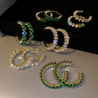 big geometric crystal hoop earrings for women trendy bijoux green rhinestones earrings statement wedding jewelry party gifts