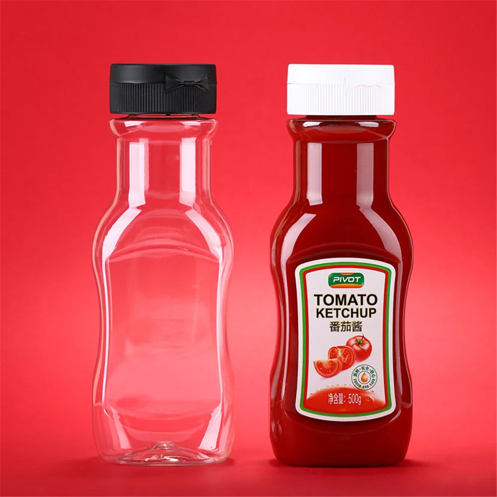 1Pc Condiment Squeeze Bottle for Tomato Sauce Salad Jam Syrup Silicone Valve Cap PET Plastic Container Kitchen Accessories
