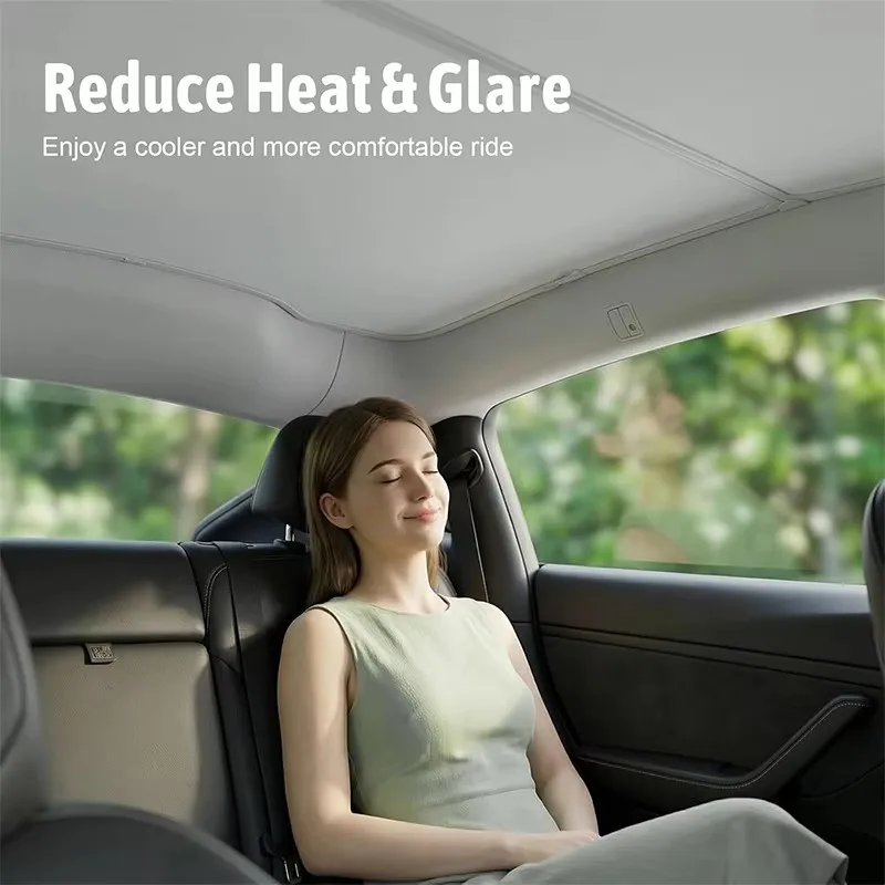 Фото Солнцезащитные шторки Skylight для Tesla Model Y Juniper 2026: складные, из нанокристаллического стекла, теплоизоляционные, с защитой от УФ-излучения, для люка на крыше №5