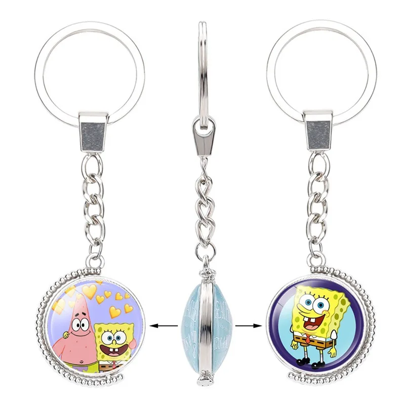 

Kawaii Spongebob Squarepants Double Sided Keychain Cartoon Cartoon Rotating Moon Pendant Time Gem Keychain Key Rope Pendant