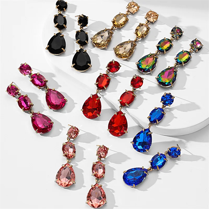 

Luxury Waterdrop Fuchsia Crystals Zircons Long Drop Women Earrings Fashion Dangle Earrings Jewelry for Wedding