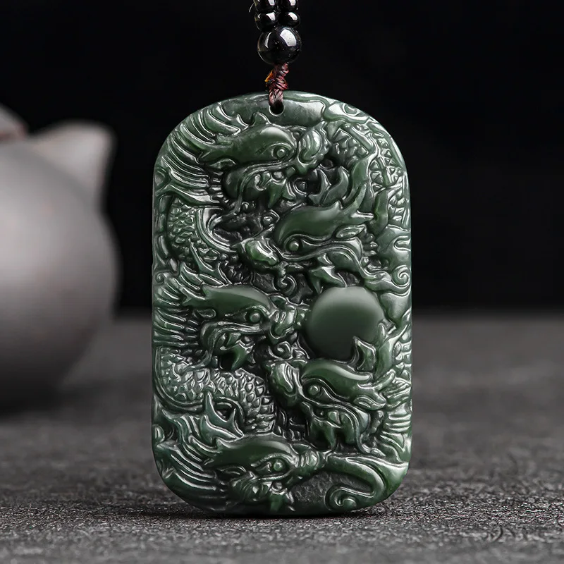

Natural Dragon Brand Jade Carved Amulet Pendant Necklace Gift Jewelry Certificate