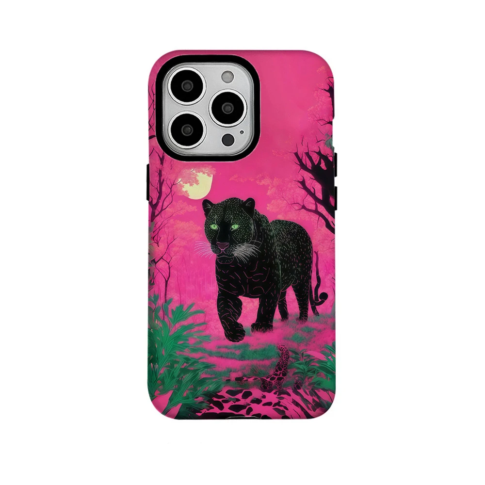 Розовый чехол Black Panther Night Walk с картиной маслом для IPHONE 16 Pro Max 15 14 13 12 11 акриловый ТПУ