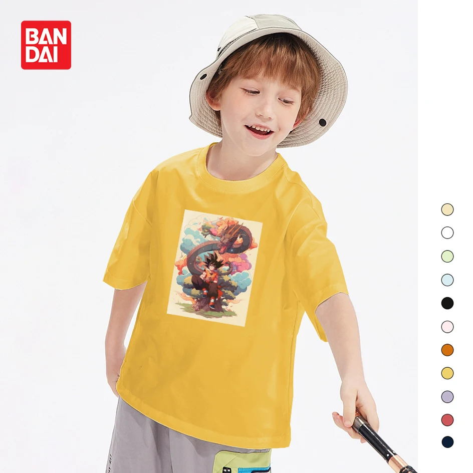 

Bandai Wukong Shenlong Cute Cartoon Anime Dragon Ball Short-sleeved Top Parent-child Outfit Boys and Girls T-shirt