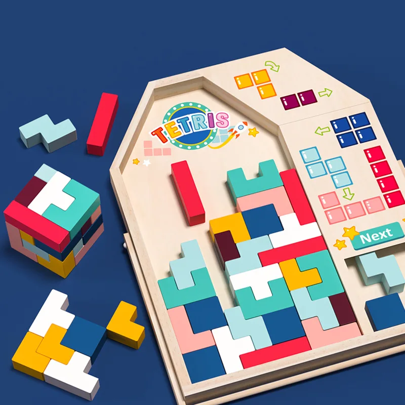 

Tetris Puzzle Game Kids Blocks Wooden Toy House Colorblock Childrens Wooded Toys Indoor Manual Brain Educational Early Learning
