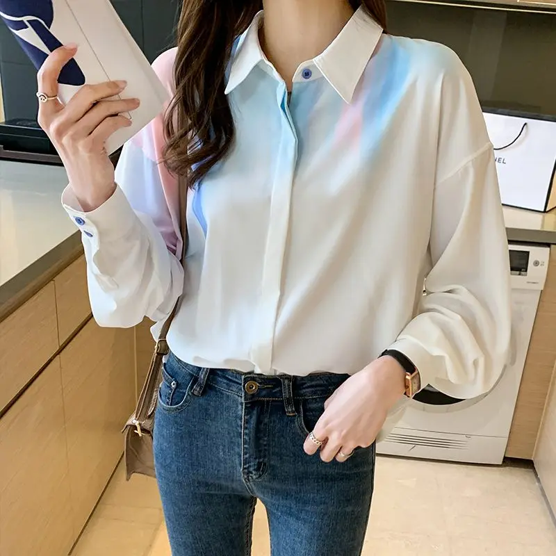 Лоскутная блузка с принтом Tie Dye весна-осень новая универсальная свободная модная