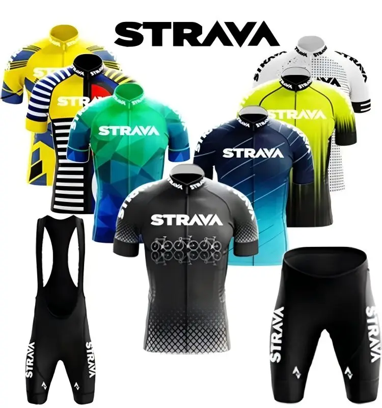 2024 Strava Men's Cycling Shirt Set Summer Breathable Absorb Quick Drying MTB Uniform Wear