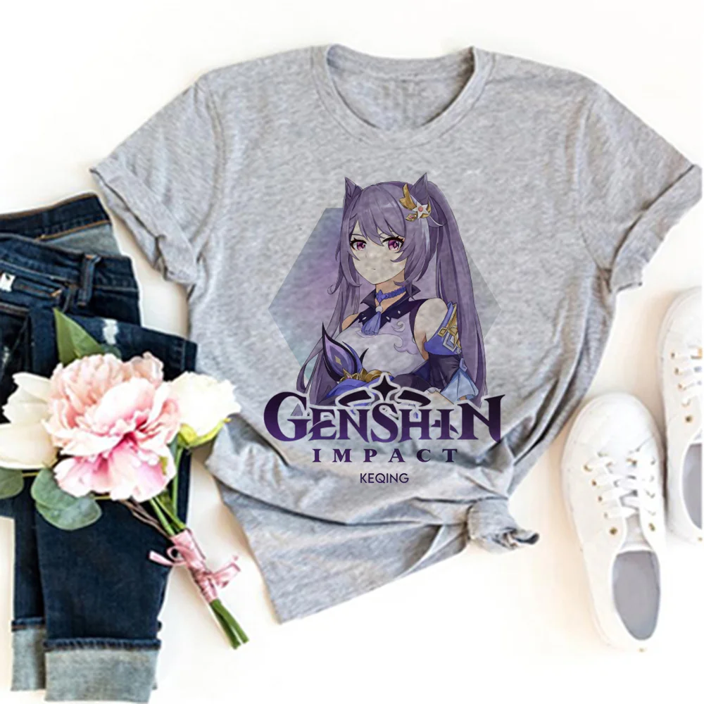 

Genshin Impact top women manga summer Japanese Tee female funny y2k clothing