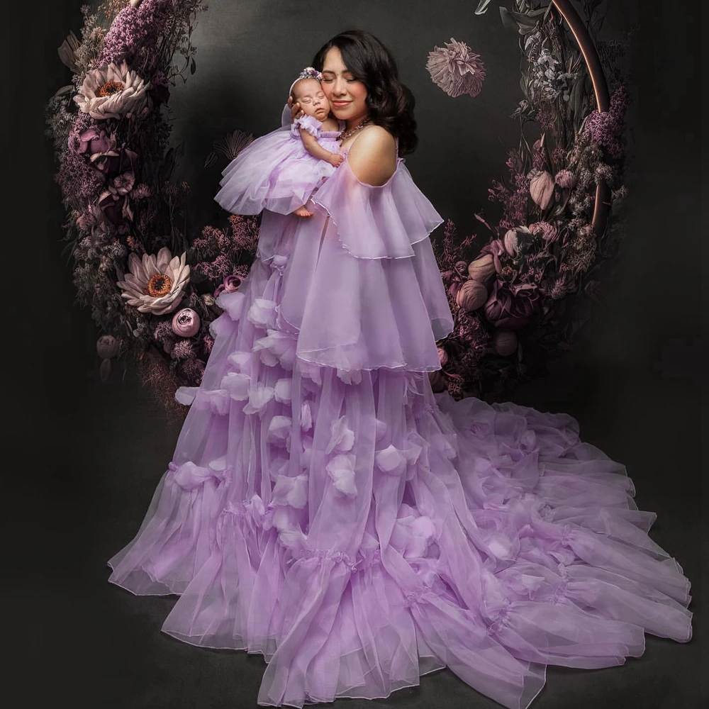Элегантное 3D цветочное Сетчатое платье для мам и детей женское ТРАПЕЦИЕВИДНОЕ