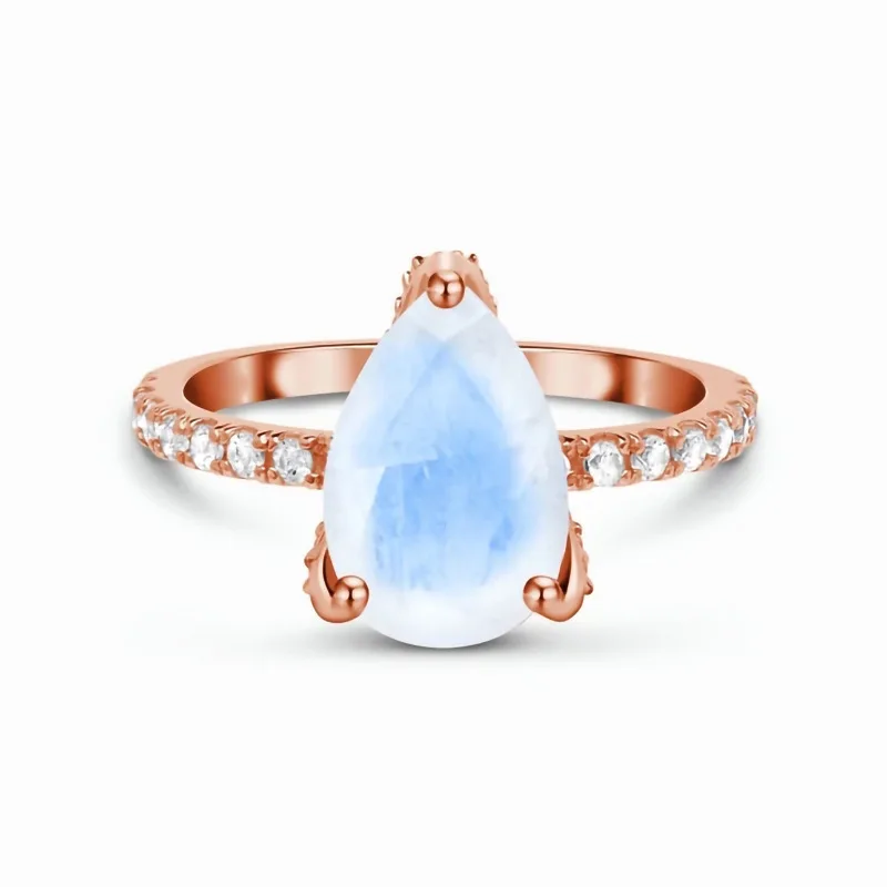 

S925 sterling silver micro water drop moonstone rose gold ring female niche design light luxury and exquisite