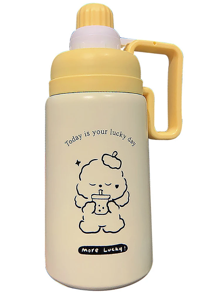 

880ml Sports Kettle 304 Stainless Steel Water Bottle Cute Pattern Woman Outdoor with Straw Portable Drinking Camping Waterbottle