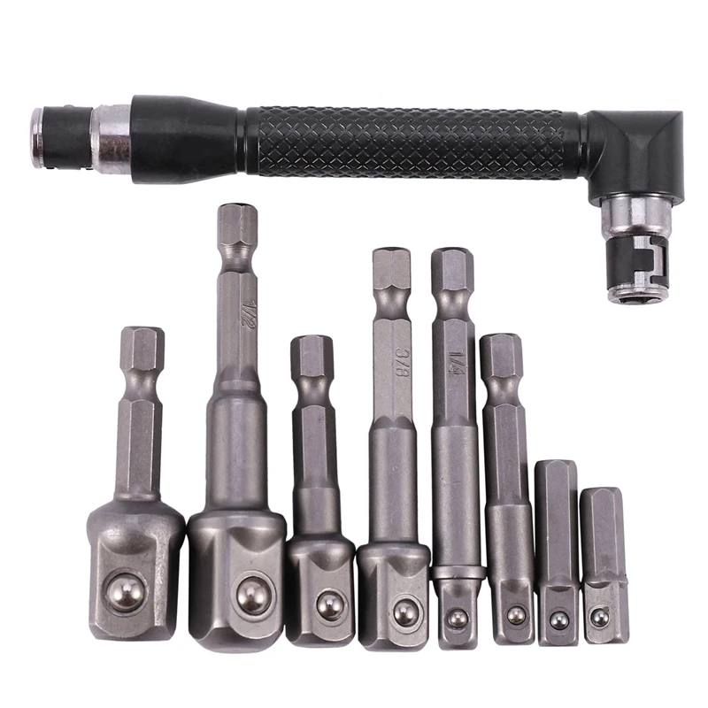 

HOT SALE 9Pcs Drill Bits Extension 1/4 Inch 3/8 Inch 1/2 Inch Socket Adapter Impact Hex Shank Screwdriver Bar Set With Black Dua