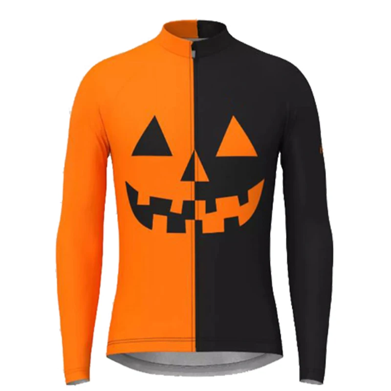 

Halloween Pumpkin Men's Long Sleeve Cycling Jersey Set 2023 Autumn Warm MTB Cycling Clothing for Men Pro Racing Ropa Ciclismo