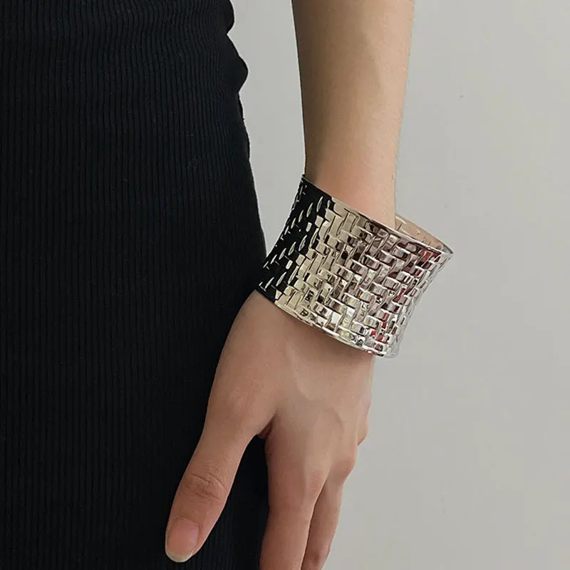 Роскошный широкий металлический Плетеный Браслет-манжета в стиле ретро