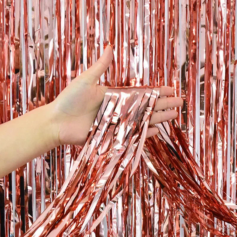 

2M Party Backdrop Glitter Rose Gold Tinsel Fringe Foil Curtain Kids Adult Birthday Party Wedding Decoration Supplies Baby Shower