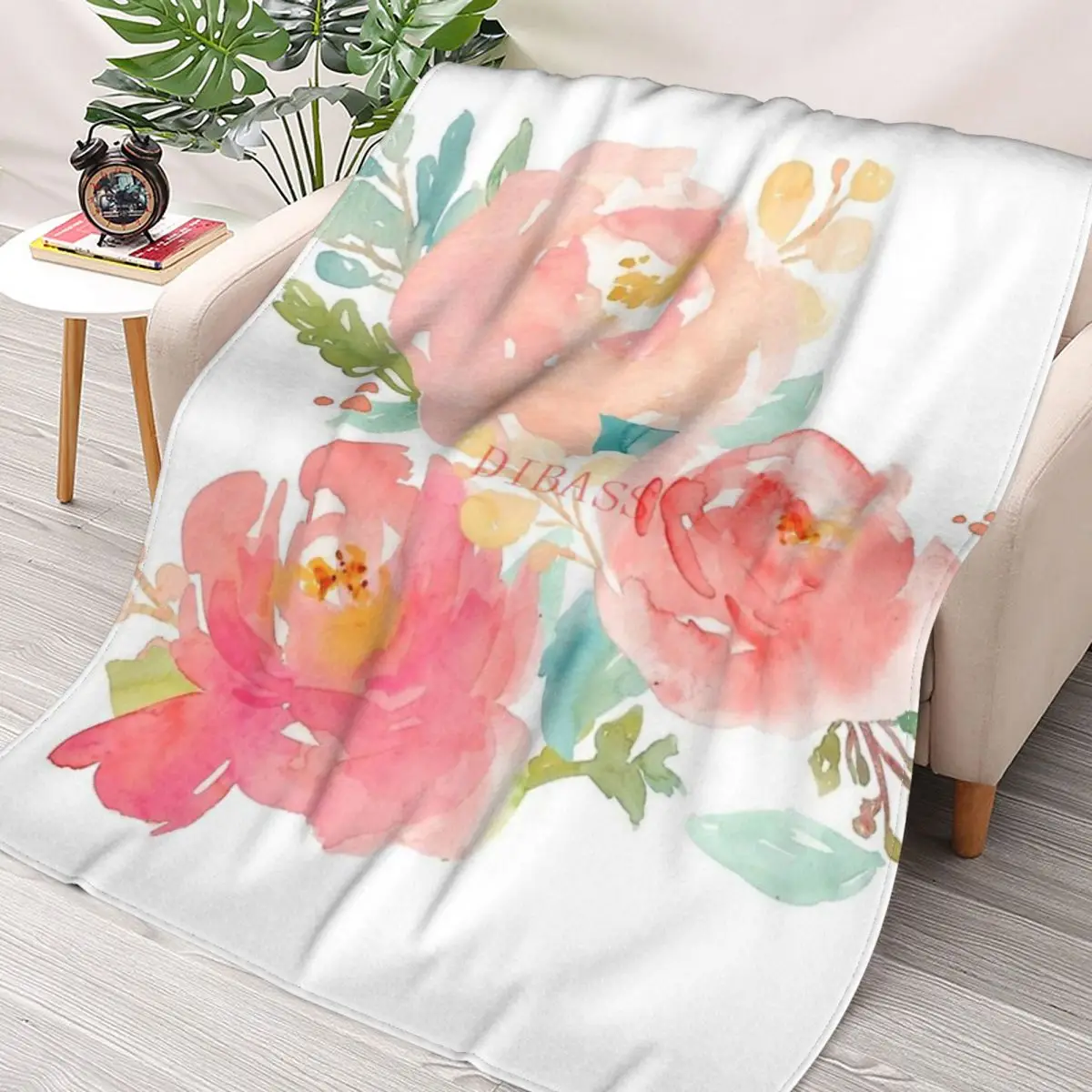 

Фланелевое Одеяло с 3D-принтом в виде букета акварельных пионов