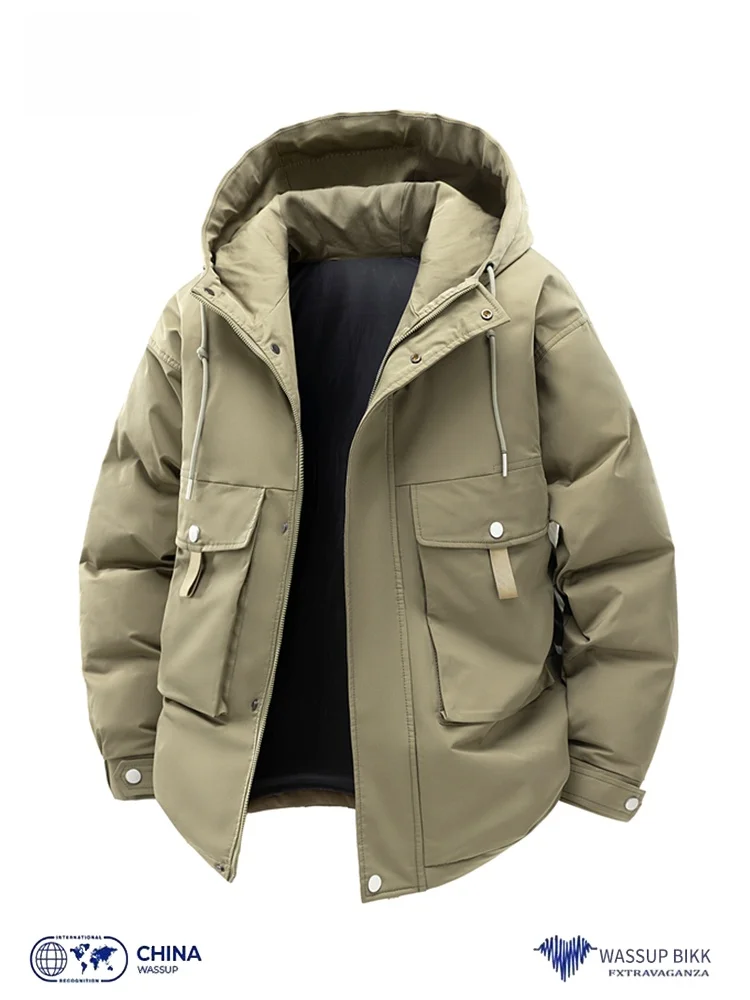 Wassup Bikk Hood Cargo Пуховик Мужская зимняя новая модная брендовая утолщенная теплая