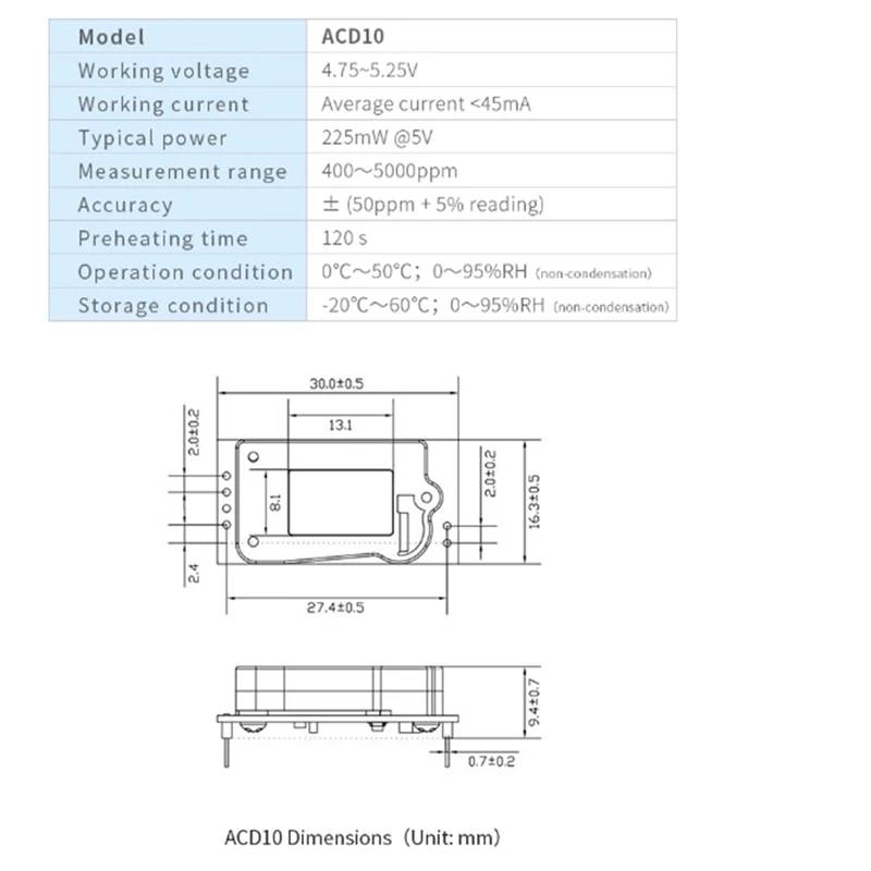 ASAIR ACD10 Электронный модуль датчика углекислого газа Инфракрасный NDIR Высокоточное