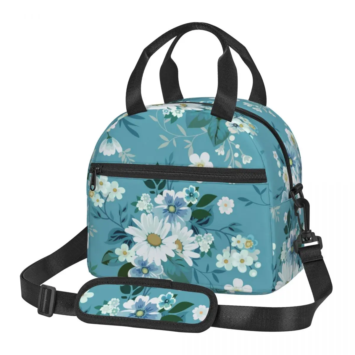 

Fashion Daisies Lunch Bag with Handle Floral Daisy Pirnt Food Cooler Bag Modern Clutch Camping Thermal Bag