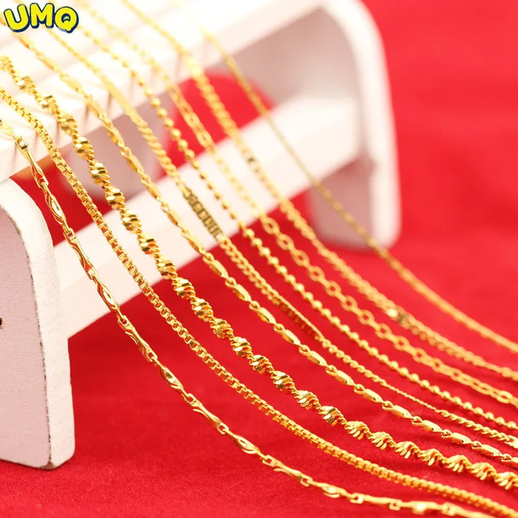 

Ожерелье из настоящего 24-каратного золота, красивая цепочка для женщин, имитация костей с замком 24 карата, двойная коробка водных волн, ювел...