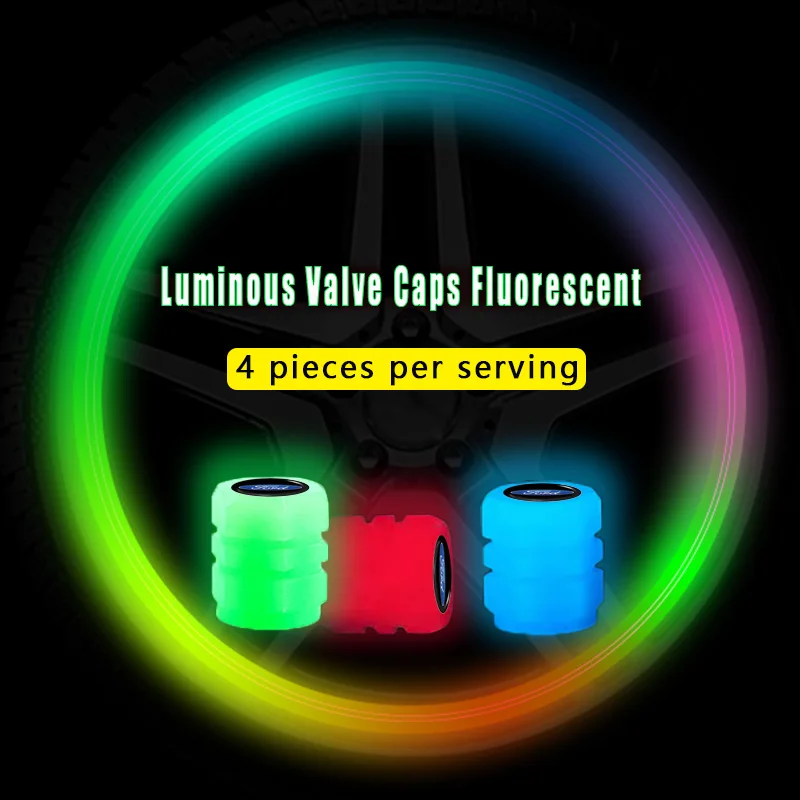 

4Pcs Car Tyre Fluorescent Valve Caps Luminous for Ford Focus MK2 MK3 Ranger Fiesta S MAX Mustang Mondeo MK4 Mk6 Car Accessories