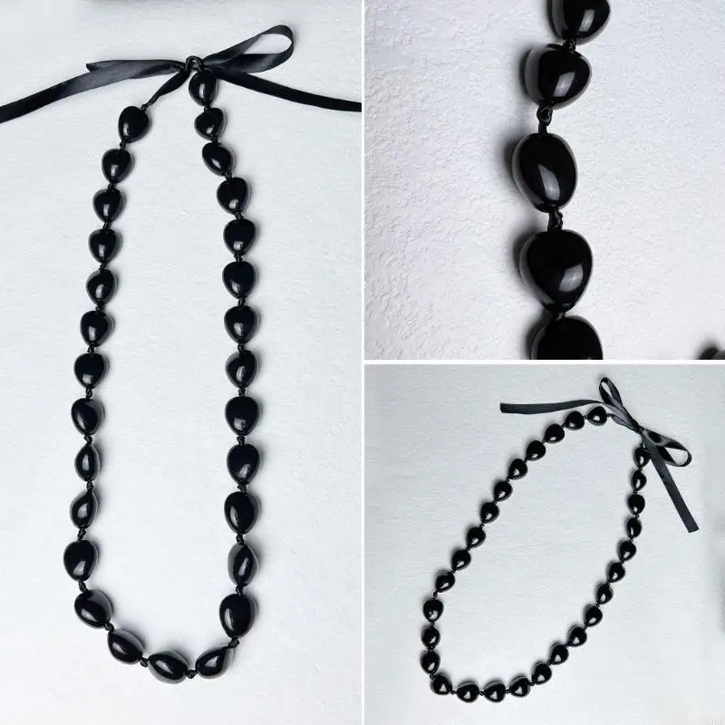 Q0KE Выпускной Черный Орех Кукуи Лейс Ожерелье Лента Галстук-Бабочка Застежка