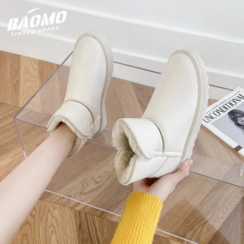

2022 new winter waterproof warm rubber sole plush women's boots ankle snow boots slip-on cotton trendy furry PU casual shoes