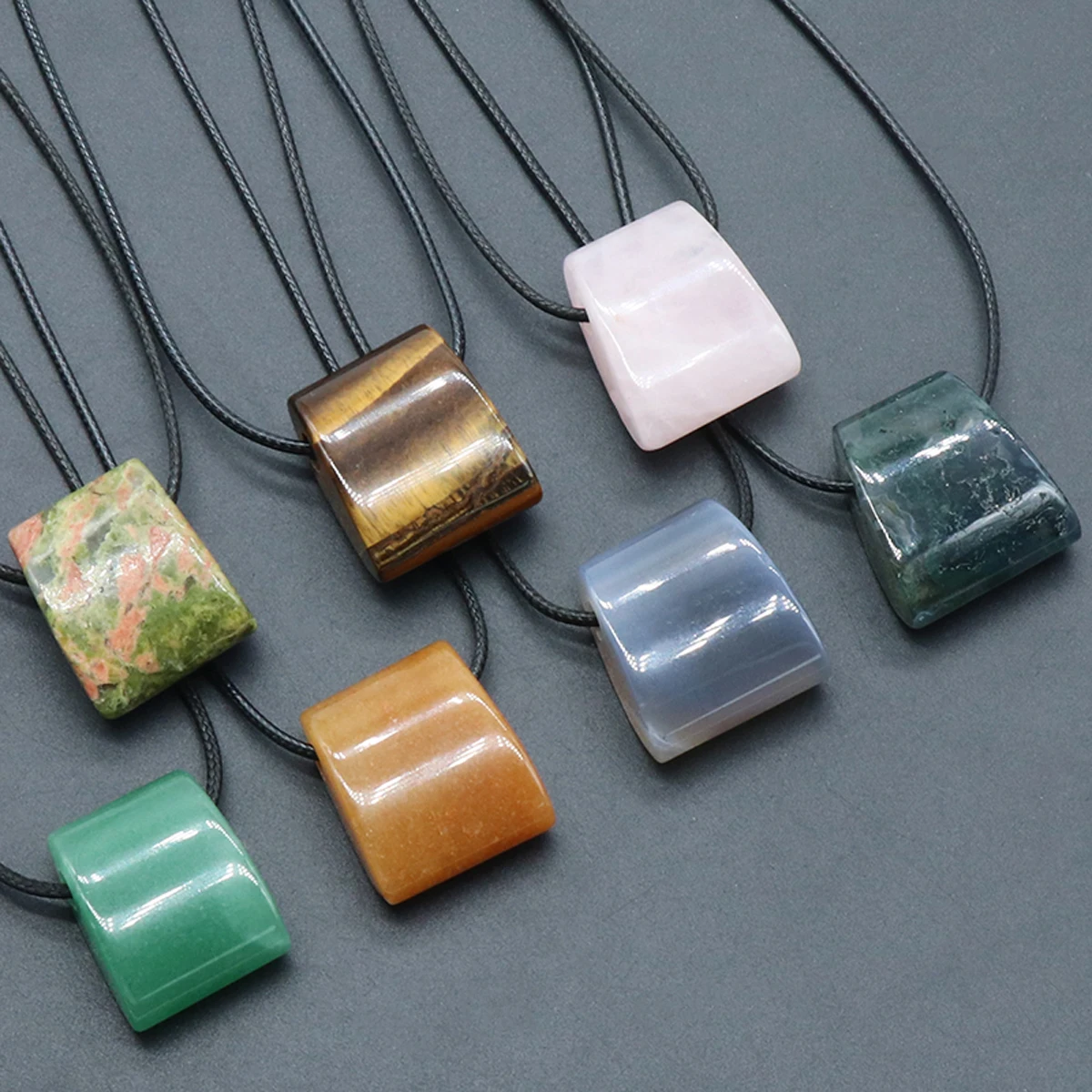 

Natural Semi Precious Stone Agate Jade Trapezoidal Pendant Necklace Jewelry Accessories Minimalist Jewelry Gift
