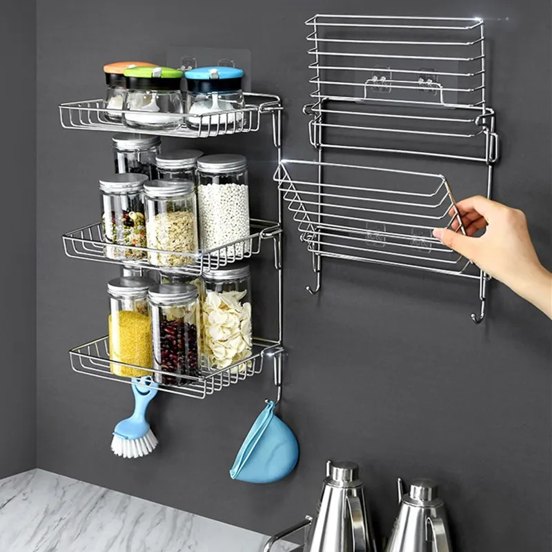 

Kitchen Wall Mounted Condiment Bottle Rack Stainless Steel Foldable Seasoning Bottle Storage Rack Kitchen Organizer Drain Rack