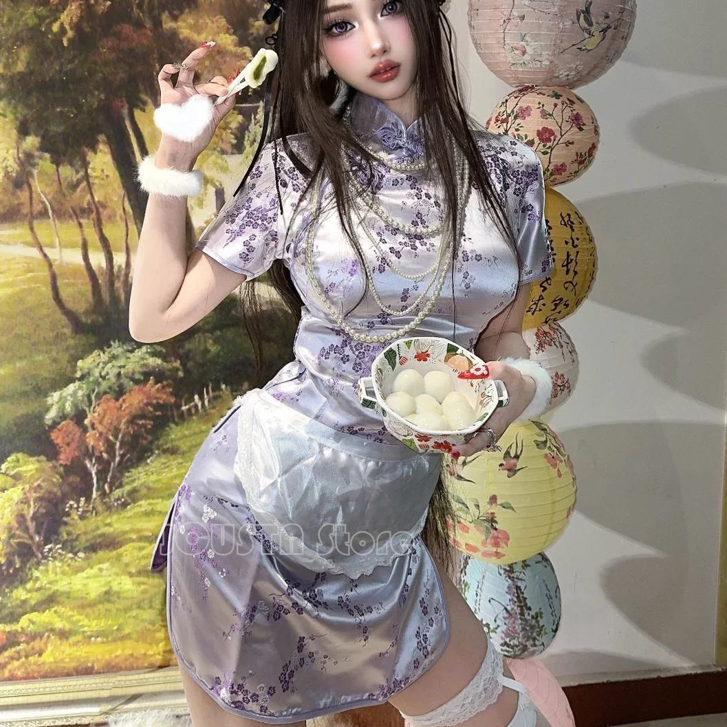 Женское атласное платье-Ципао фиолетовое платье в китайском стиле модель Y2K на