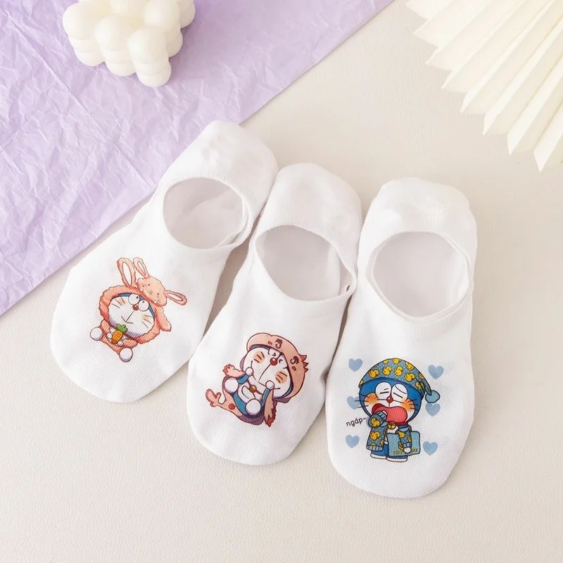 Doraemon Woman Sock Cute Anime for Women Socks Japanese Cotton Invisible Boat Sox Casual Breathable Thin Spring Summer Skarpetki