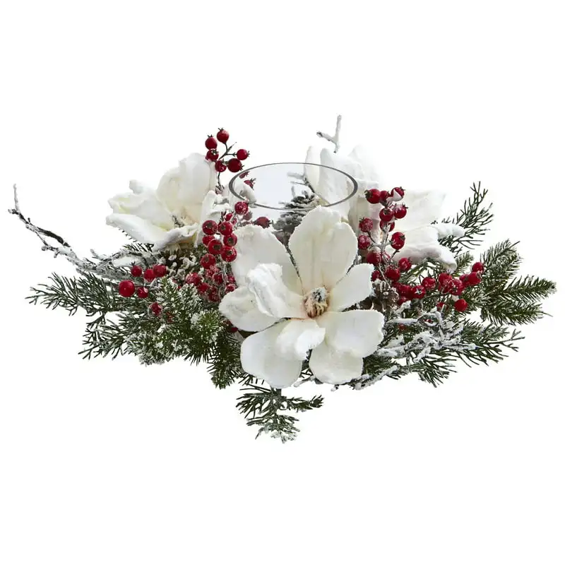 

White Magnolia & Berry Artificial Flower Candelabrum