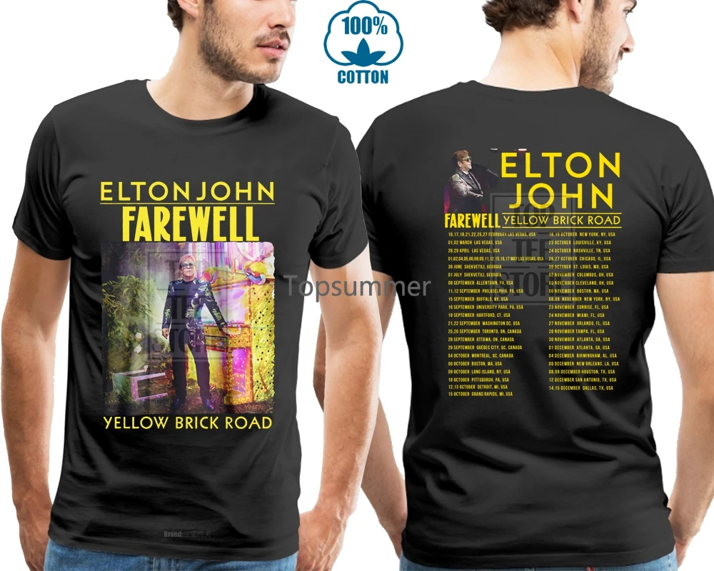 

Футболка Elton John Yellow Brick Road Farewell Tour 2018, черная, Размеры S 4Xl