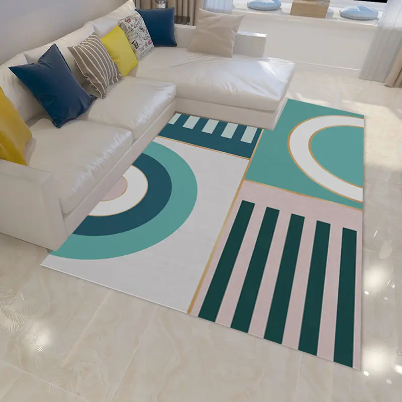

Living Room Geometric Carpet Home Parlor Mat Kids Bedroom Bedside Rugs Soft Square Fluffy Carpets Bedroom Printing Floor Carpet