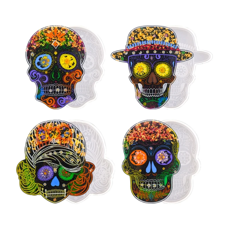 

4 Pcs Skull Coaster Epoxy Resin Mold Cup Mat Mug Pad Silicone Mould DIY Crafts