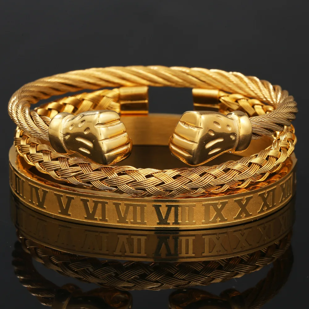 

1pcs Roman numeral woven Bracelet Hot selling stainless steel fist woven Bracelet men's women's Gold Titanium Steel Bracelet Set